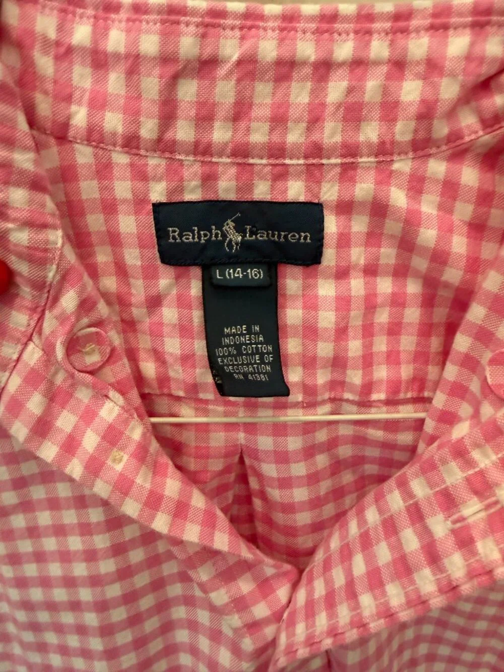 Ralph Lauren Boy's Button Down Dress Shirt | Size L (14-16) | Pink and White